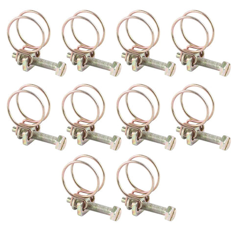 Ten Pieces Stainless Steel Double Wire Hose Clips Adjustable Clamp Set for Water Hose Barb Pipe Fastener Zinc Plated
