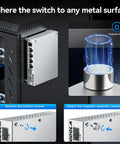 Six Port 2.5G Easy Web Managed Switch shown with magnetic mount adhering to server rack.
