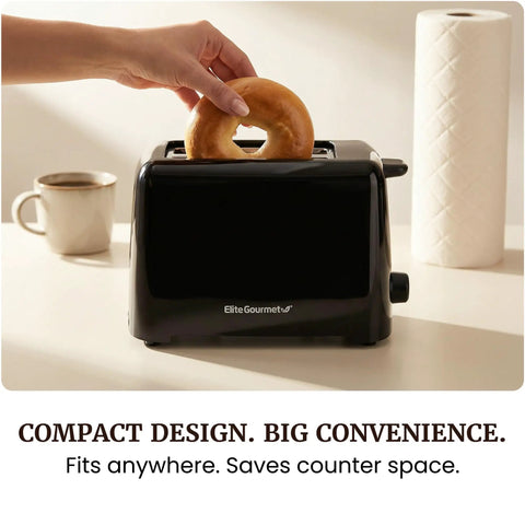 Top Shelf 2 Slice Toaster Features Cool Touch Exterior And Massive 1 25 Inch Slots That Handle Big Bagels And Waffles Like Butter With Six Shade Levers For Crispy Golden Results That Hit Different Every Day A Smooth Operator For Your Kitchen Counter, compact black design toasting bagel.