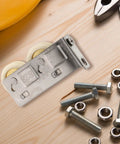 Heavy Duty Stainless Steel Sliding Door Window Pulley Roller Replacement Runs Smooth As Butter Track Wheel Guide For Interior Cabinets, top view with bolts.