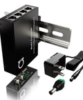 Multimode Fiber Media Converter And Gigabit Switch With One 850 Nanometer Optical Port And Four RJ45 Ports, DIN Rail Mountable