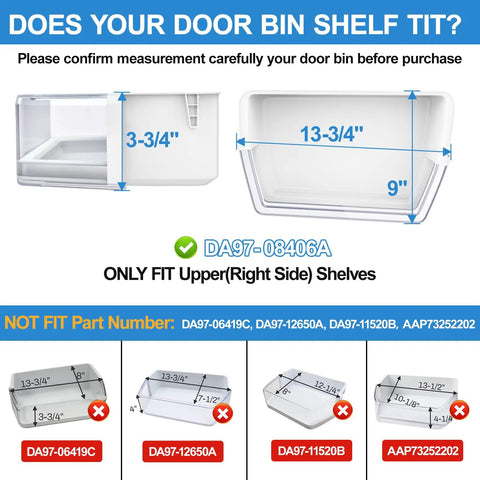 Upgraded Refrigerator Door Bin Right Side Replacement For RF4287HARS XAA And RF4289HARS XAA Models with dimensions shown