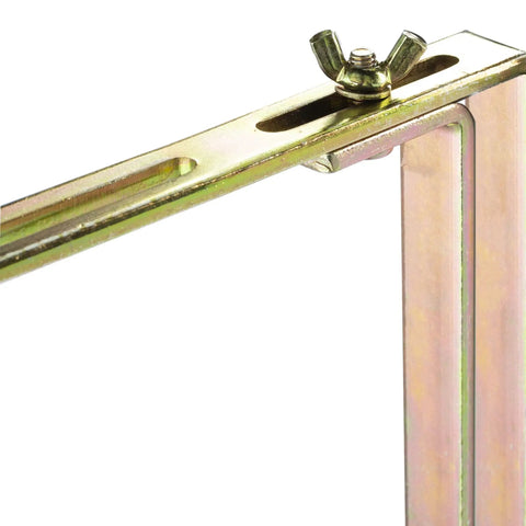 Close-up of metal bracket for Natural Teak Balcony Hanging Half Table For Rail Mount Outdoor Space Saver Serving Shelf
