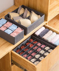 4 Piece Foldable Fabric Drawer Organizer Set For Socks And Underwear Storage Using A Nifty Layout To Keep Your Closet Clean, displaying organized socks and bras.