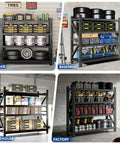 Rock Solid Four Tier Heavy Duty Garage Storage Shelves With 5000 Lb Capacity Adjustable Reinforced Steel Utility Rack for various uses.