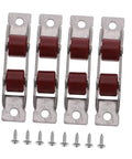 Eight Piece Heavy Duty Double Wheel Pulley Kit For Effortless Smooth Gliding Sliding Screen Doors And Window Track Replacement Barn Door Rollers With Dead Simple Setup showing steel rollers and screws.