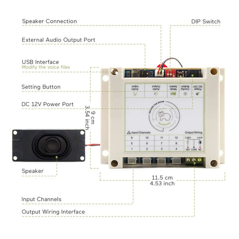 Pro Grade Escape Room Magnetic Sensor Lock System Right Order Trigger with wiring diagram and speaker detail