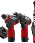 Power Up Your Garage with This Badass G12 Series 3-Tool Cordless Combo Kit featuring a brushless ratchet wrench, drill, and charger.