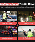 Multifunctional use of 10 Pack 21 Inch LED Traffic Wands With Dual Flashing Modes High Visibility Safety Baton for directing and guiding.