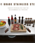 Outdoor Wood Grill Prep Table With Stainless Steel Top Waterproof Cover Dark Brown Finish showcasing food prep items on table