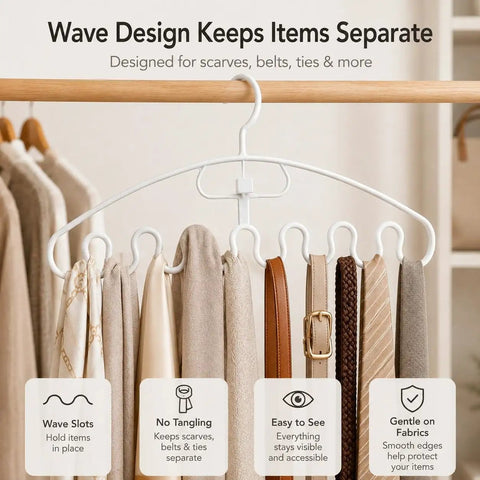 Wave Design Accessory Hangers Closet Storage Rack Smooths Out Your Daily Clutter And Keeps Scarves Belts And Ties Perfectly Neat This Simple Closet Hack Is A Real Game Changer Now with smooth edge and hanging items.