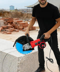 Heavy Duty Electric Concrete Cutter With 13 Inch Diamond Blade And Rolling Stand 4000W used for cutting granite block at construction site.
