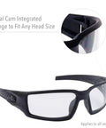 Work Ready Safety Glasses With Black Frame And SCT Reflect 50 Lens Anti Scratch Hardcoat And Anti Fog Coating For Clear Vision In Sun Or Low Light Tasks A Great All Day Eye Protection Choice Model S2943 shown with dual cam hinge.
