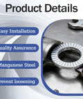 Premium 5/16 Inch Wedge Locking Washers 20 Pack Vibration Proof Manganese Steel Fasteners on metal surface with wrenches.