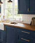 10 Pack Heavy Duty Zinc Alloy Cabinet Pulls With Premium Champagne Bronze Finish 5 Inch Hole Centers For Kitchen Drawers on navy cabinets.