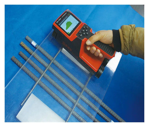 Straight Shooting Heavy Duty Stud Finder Wall Scanner For Pinpointing Rebar Concrete Wiring Plus Plumbing Routing in use over rebar.