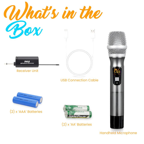 UHF Wireless Microphone System Kit Portable Pro Battery Operated Handheld Dynamic Cordless Transmitter Set includes receiver, USB cable, and batteries for PA Karaoke DJ Party Black.
