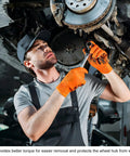 Mechanic using Seven Point Spline Tuner Lug Nut Key And Socket Wrench Replacement For Automotive Wheel Lock Removal Tool for tire repair.