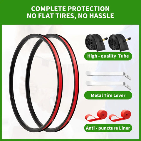 2 Pack 24 Inch Foldable Bike Tire Set With Inner Tubes Rim Strips And Tire Levers 8 Piece Kit for Youth MTBs Cruisers Mountain Bikes