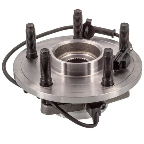 Hardcore Built Tough Front Hub Bearing Assembly With Abs Sensor For 2002-2005 Dodge Ram 1500 Truck close-up view with wiring.