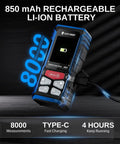 Pro Grade Dual Laser Distance Meter With Backlit LCD, 393 Feet Range, Rechargeable, Multi Unit, Electronic Level, Li-Ion Battery