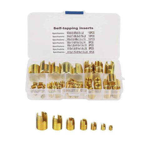 Self Tapping Thread Inserts Kit For Metal And Plastic Repair Pro Grade DIY Friendly Combo Set With Anti Vibration Design For Heavy Duty Workshop Easy Install Durable Fastener Repair Tools For Home Shop And Garage Projects, brass inserts in organizer