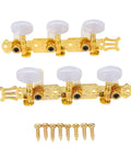 Classical Guitar Tuning Pegs Set With 1:15 Gear Ratio White Button Machine Heads For Acoustic Guitars, Heavy Duty Metal Tuning Keys, Left And Right Replacement Parts, Smooth, Durable Tuning You Can Trust. 2-pack gold set with screws