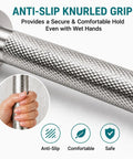 Close-up of anti-slip knurled grip on stainless steel grab bar, providing secure hold for 3 Pack Wall Mounted Grab Bars for Shower and Bath.