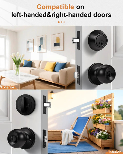 Keyed Alike Entry Knobs And Single Cylinder Deadbolt Lockset For Front Doors Matte Black Two Pack Heavy Duty Build in two settings.