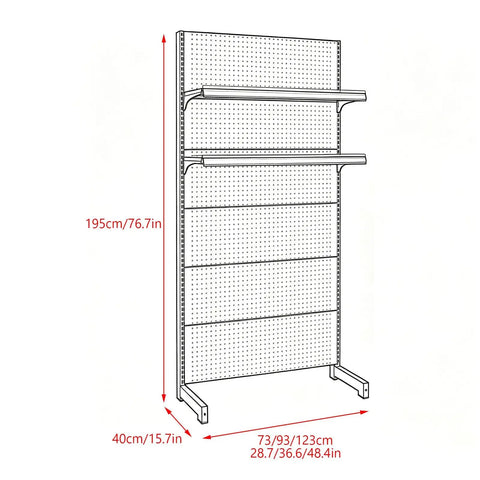 Top Shelf Heavy Duty Double Sided Gondola Shelving Above Fridge Display Rack Adjustable Commercial Metal Storage Unit dimensions 195cm tall and 40cm wide, sleek gray finish.