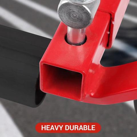 Close-up of Set Of Two Heavy Duty Hydraulic Wheel Dollies With Foot Pump Lift And Six Thousand Pound Capacity, showcasing heavy-duty construction.