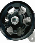 Bulletproof Power Steering Pump With Pulley Fits 2006 Through 2011 Honda Civic 18 Liter close-up view of black pulley and connection.