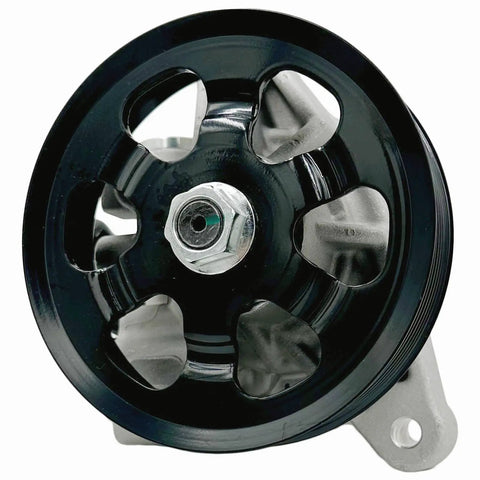 Bulletproof Power Steering Pump With Pulley Fits 2006 Through 2011 Honda Civic 18 Liter close-up view of black pulley and connection.