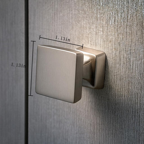 Square Brushed Satin Nickel Cabinet Knobs 10 Pack One And One Eighth Inch For Kitchen Cabinets And Furniture Single Hole Zinc Alloy Pulls