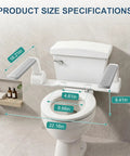 Adjustable Toilet Safety Rail With Rock Solid No Slip Handles Hassle Free Bathroom Assist Bar For Elderly dimensions showing wide arm design.