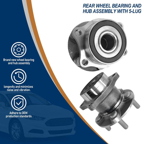 Heavy Duty Rear Wheel Bearing Hub Assembly 5 Lug 2 Pack Precision Replacement For 2008 2020 Subaru Outback Forester Impreza Legacy Crosstrek WRX Toyota 86 Scion FRS showing two hubs with 5 lug design.