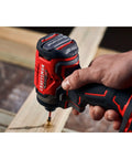 V20 Cordless 1 Quarter Inch Impact Driver Bare Tool Only With Brushless Motor, lightweight and durable, in action on wood.