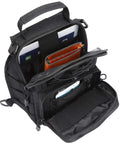 Open Outdoor Tactical Bag Backpack For Everyday Carry Lightweight Military Style Pack showing multiple pockets with items inside.