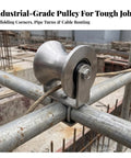 Heavy Duty Nylon Cable Pulley Replacement With Flared Spool And Center Bearing For Slick Rope And Wire Line Guidance On Custom Rigging And Scaffolding Tubing Built Diesel Tough For The Long Haul mounted on scaffolding