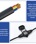 Heavy Duty 30 Foot Extension Cord With Six Weatherproof Sockets Great For Backyard Bashes Stage Rigging And Holiday Decorations showing copper wire and power connection.