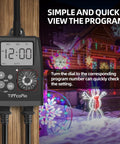Heavy Duty Weatherproof Digital Outdoor Timer Outlet With Nifty Spin Dial For Real Simple Programming Big Bright Screen showing program settings.