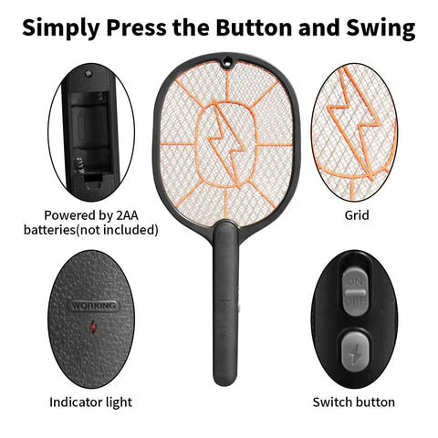Two Pack Beast Mode High Voltage Bug Zapper Racket For Mosquitoes And Flies With Large 45x20 Cm Head Safe Protective Mesh Indoor Outdoor Use Battery Powered With AA Batteries Not Included Black And Gray