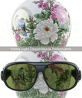 Pro Level Laser Safety Glasses With Slick Low Profile Frames And Hella Secure OD 6 Plus Shielding Over Violet And Infrared Bands For Indoor Or Outdoor Shop Work against decorative background.