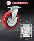 8 Inch Heavy Duty Industrial Caster Wheels Set Of 4 With Dual Ball Bearings Solid Polyurethane Wheels 6000 LB Capacity Plate Swivel Casters For Cart Machine Industrial Applications, side view with measurements