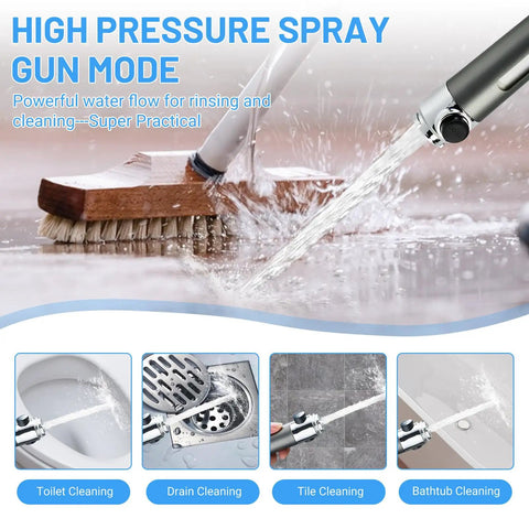Filtered Shower Head With Handheld Pro Grade Filtration System spraying high pressure water for cleaning surfaces and drains