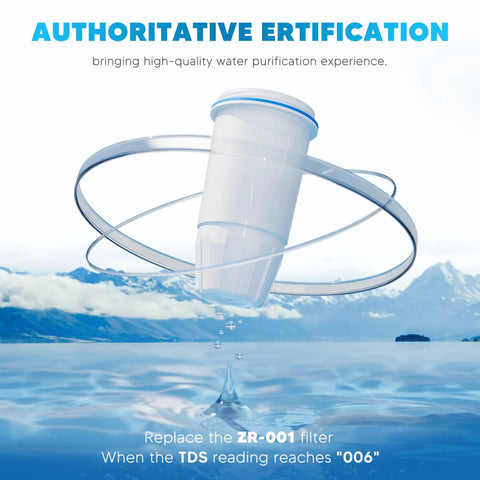 4 Pack Water Filter Replacement For Zero Pitchers And Dispensers, 5 Stage Filtration, floating above water.