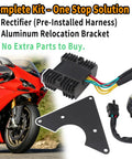 Slight correction Rectifier Move Kit with pre-installed wiring loom and aluminum relocation bracket for Ducati 848 1098 models.