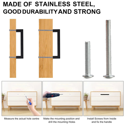 Matte Black Cabinet Pulls Square Drawer Handles with 3-3/4 Inch Hole Centers 96 mm Stainless Steel hardware and installation guide
