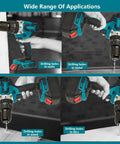 Tough As Nails Brushless Cordless Hammer Drill With 2400 Rpm Dual Speed Motor in use drilling holes in various materials.