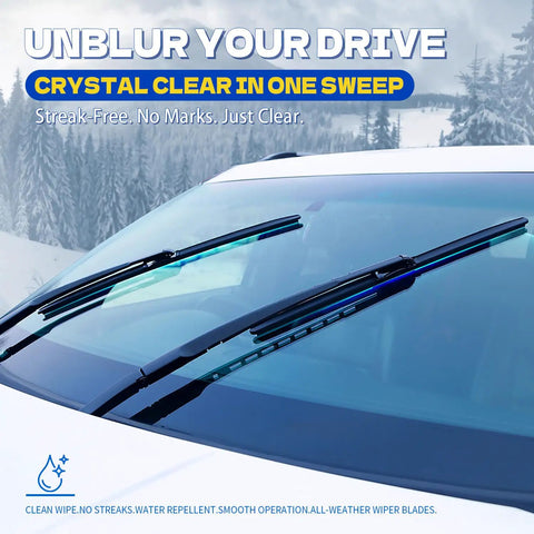 Premium Front Windshield Wiper Blades 26 Inch And 16 Inch Fit 2009 To 2018 Toyota Corolla And 2013 To 2021 Toyota Rav4 Oem Quality All Season Replacement Wipers Slip On Easy Setup Clean Sweep Guaranteed Pack Of Two mounted on a car windshield.